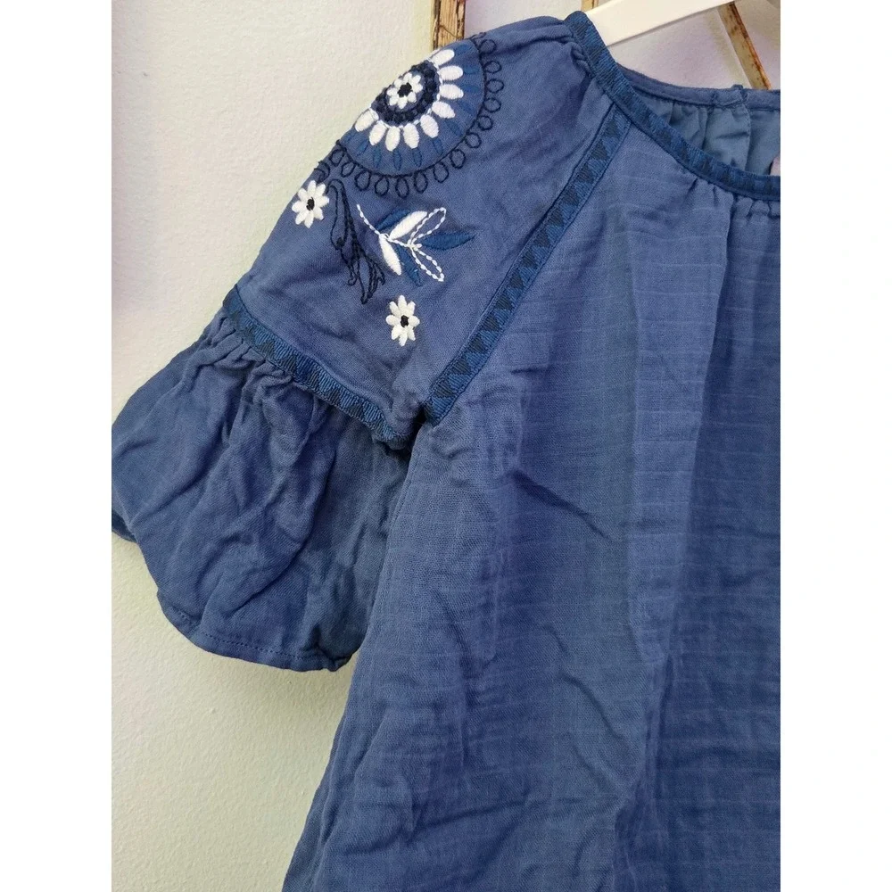 Artisan NY Girls Blue Embroidered Floral Sleeve Dress Size 5‎ Boho Casual